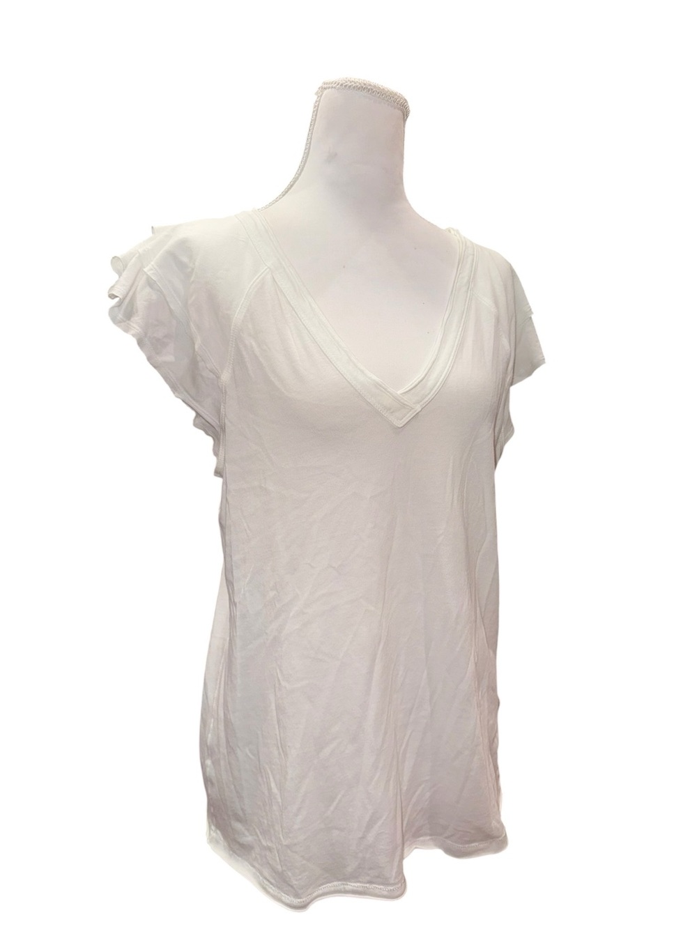 Anthropologie Maeve White Flutter Sleeve V-Neck Top Medium Soft Cotton Modal - Picture 4 of 11
